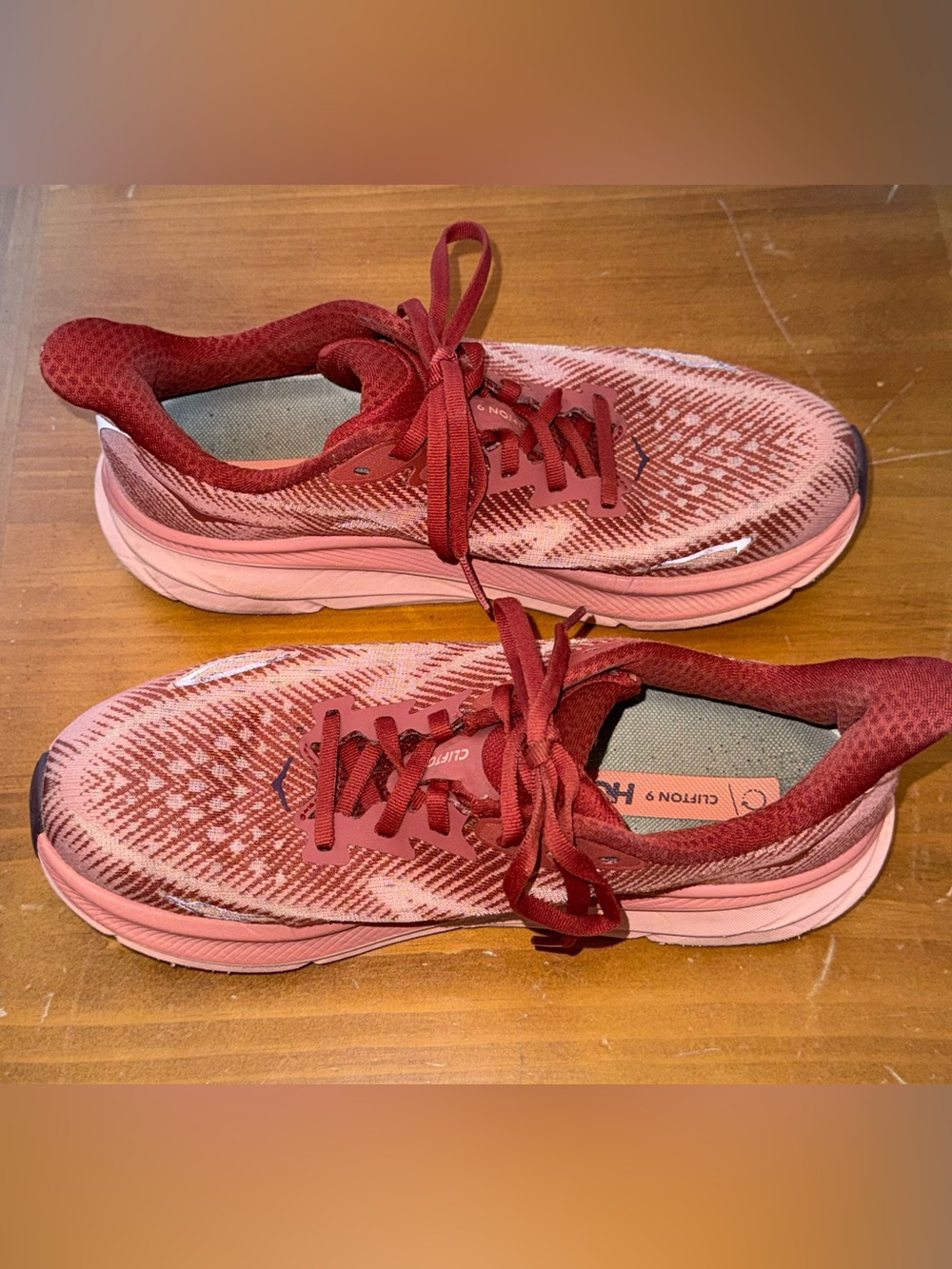 HOKA Clifton 9 Womens 8.5 B Pink Red Running Shoes Cushioned Walking Sneakers - Picture 3 of 11